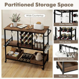 3 Tiers Bar Cart Home Serving Cart Industrial Rolling Beverage Cart - thumbnail 4
