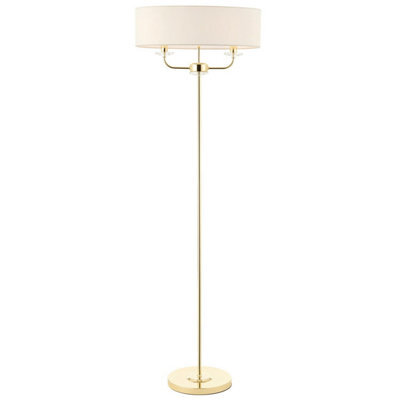 1.5M Twin Floor Lamp Brass & White Shade 2 Bulb Standing Living Room Light Base - image 1
