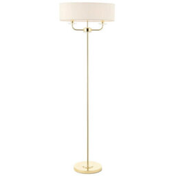 1.5M Twin Floor Lamp Brass & White Shade 2 Bulb Standing Living Room Light Base - thumbnail 1
