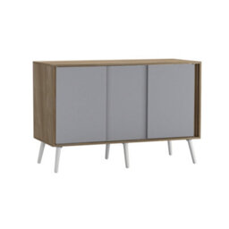 Urbn-Living Urbnliving 3-Door Sliding Cabinet Sideboard Oak Carcass With Grey Doors Storage Organiser Home Cupboard White Wooden Legs - thumbnail 1
