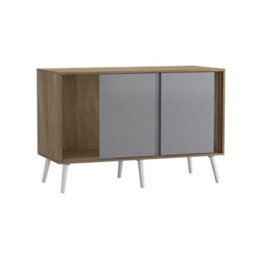 Urbn-Living Urbnliving 3-Door Sliding Cabinet Sideboard Oak Carcass With Grey Doors Storage Organiser Home Cupboard White Wooden Legs - thumbnail 5