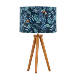 First Choice Lighting Voyage - Dark Oak Table Lamp Or Bedside Light With Toucan Velvet Shade - thumbnail 1