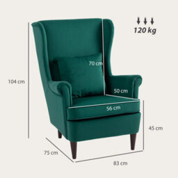 Green Modern Accent Chair, Upholstered Wingback Armchair With Wood Legs - thumbnail 2