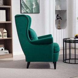 Green Modern Accent Chair, Upholstered Wingback Armchair With Wood Legs - thumbnail 5