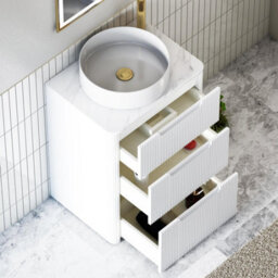 Royal Bathrooms Avenza 600mm Matt White Floor Standing Countertop Bathroom Vanity Unit 3 Drawer With Art Round Basin - thumbnail 5