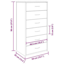 Walplus Sideboard With 6 Drawers Old Wood 50X34X96 Cm Engineered Wood - thumbnail 9