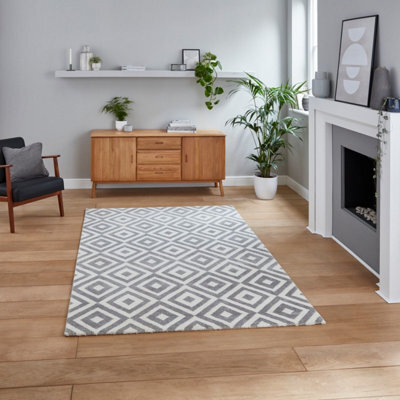 Grey White Modern Geometric Easy To Clean Rug For Living Room Bedroom And Dining Room-200Cm X 290Cm - image 1