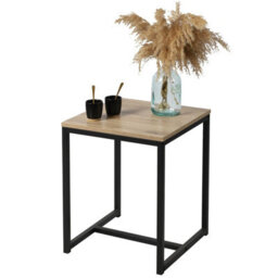 Urbn-Living Urbnliving 50Cm Height Oak Wooden Square Modern Sofa Side Lounge Coffee Table Nightstand Metal Legs