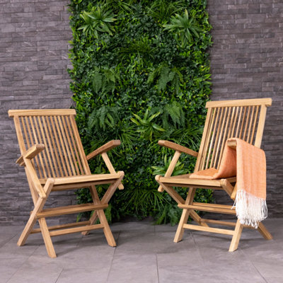 Charles Bentley Pair Of Solid Wooden Teak Garden Outdoor Folding Arm Chairs - image 1