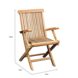 Charles Bentley Pair Of Solid Wooden Teak Garden Outdoor Folding Arm Chairs - thumbnail 8