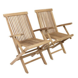 Charles Bentley Pair Of Solid Wooden Teak Garden Outdoor Folding Arm Chairs - thumbnail 3