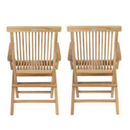 Charles Bentley Pair Of Solid Wooden Teak Garden Outdoor Folding Arm Chairs - thumbnail 4