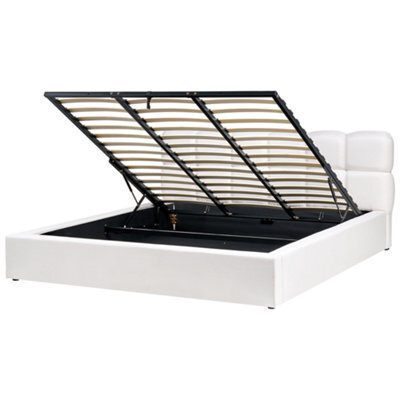 Beliani Ottoman Bed Fabric Baston 180 X 200 Cm (Eu Super King) Off-White - image 1