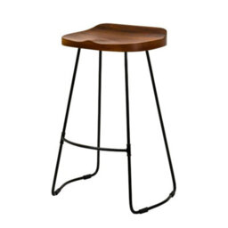 MH London Rombass Saddle Seat Counter Bar Stools Solid Wood Walnut  Kitchen Breakfast Counter Height Stool Black Metal Leg Stool - thumbnail 2