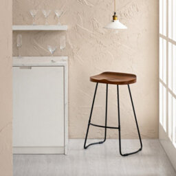 MH London Rombass Saddle Seat Counter Bar Stools Solid Wood Walnut  Kitchen Breakfast Counter Height Stool Black Metal Leg Stool