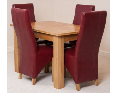 That's Furniture Hampton 120Cm - 160Cm Oak Extending Dining Table And 4 Chairs Dining Set With Lola Burgundy Leather Chairs - image 1