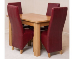 That's Furniture Hampton 120Cm - 160Cm Oak Extending Dining Table And 4 Chairs Dining Set With Lola Burgundy Leather Chairs - thumbnail 1