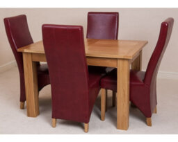 That's Furniture Hampton 120Cm - 160Cm Oak Extending Dining Table And 4 Chairs Dining Set With Lola Burgundy Leather Chairs - thumbnail 2