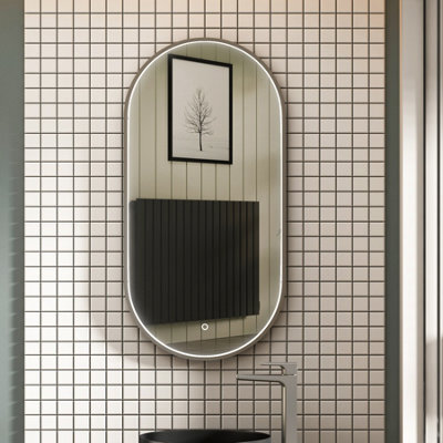 Royal Bathrooms Luxor 450 X 900mm Gun Metal Grey Framed Capsule Mirror Within Frame Led, Touch Sensor & Demister Pad - image 1