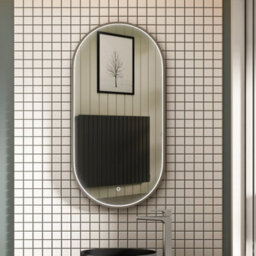 Royal Bathrooms Luxor 450 X 900mm Gun Metal Grey Framed Capsule Mirror Within Frame Led, Touch Sensor & Demister Pad - thumbnail 1