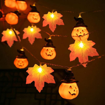 Amorly 2Pack Halloween Pumpkin & Maple Leaf Light Garland, 3M 20 Led Battery Operated Autumn Fairy Lights, Indoor Outdoor Home Decor - image 1