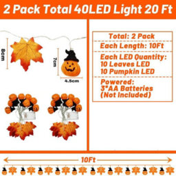 Amorly 2Pack Halloween Pumpkin & Maple Leaf Light Garland, 3M 20 Led Battery Operated Autumn Fairy Lights, Indoor Outdoor Home Decor - thumbnail 5