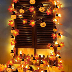 Amorly 2Pack Halloween Pumpkin & Maple Leaf Light Garland, 3M 20 Led Battery Operated Autumn Fairy Lights, Indoor Outdoor Home Decor - thumbnail 4