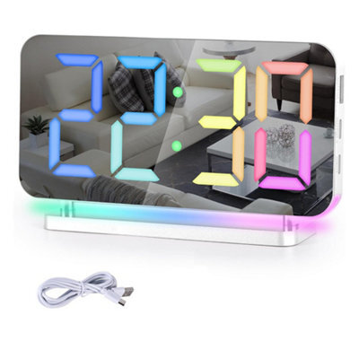 Rgb Digital Alarm Clock Led Mirror Display, Usb Charging, Auto Dimming, 11 Colours Bedside Desk Clock - image 1