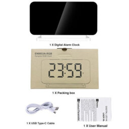 Rgb Digital Alarm Clock Led Mirror Display, Usb Charging, Auto Dimming, 11 Colours Bedside Desk Clock - thumbnail 8