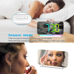 Rgb Digital Alarm Clock Led Mirror Display, Usb Charging, Auto Dimming, 11 Colours Bedside Desk Clock - thumbnail 6