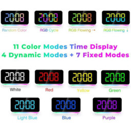Rgb Digital Alarm Clock Led Mirror Display, Usb Charging, Auto Dimming, 11 Colours Bedside Desk Clock - thumbnail 5