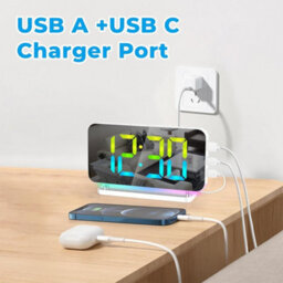 Rgb Digital Alarm Clock Led Mirror Display, Usb Charging, Auto Dimming, 11 Colours Bedside Desk Clock - thumbnail 7