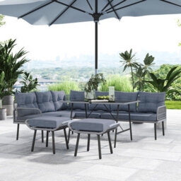 Outsunny Sectional Outdoor Furniture With Glass Top Table, Charcoal Grey - thumbnail 8