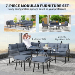Outsunny Sectional Outdoor Furniture With Glass Top Table, Charcoal Grey - thumbnail 4