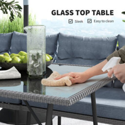 Outsunny Sectional Outdoor Furniture With Glass Top Table, Charcoal Grey - thumbnail 7
