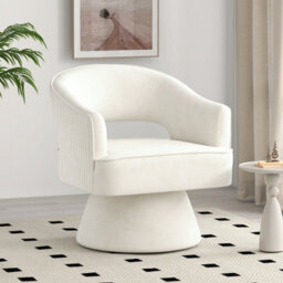 Seynar Beige Stylish Swivel Barrel Accent Chair 360 Degree Velvet Upholstered Striped