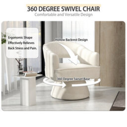Seynar Beige Stylish Swivel Barrel Accent Chair 360 Degree Velvet Upholstered Striped - thumbnail 5