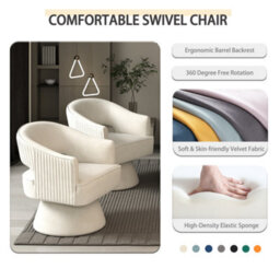 Seynar Beige Stylish Swivel Barrel Accent Chair 360 Degree Velvet Upholstered Striped - thumbnail 3