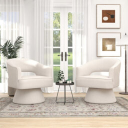 Seynar Beige Stylish Swivel Barrel Accent Chair 360 Degree Velvet Upholstered Striped - thumbnail 6