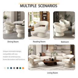Seynar Beige Stylish Swivel Barrel Accent Chair 360 Degree Velvet Upholstered Striped - thumbnail 4