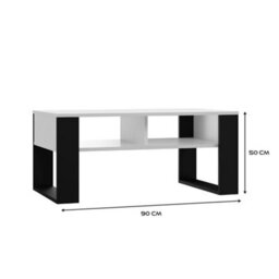 Modern 2P Topeshop White And Black Coffee Table With Shelves 90 X 58 X 50 Cm - thumbnail 3