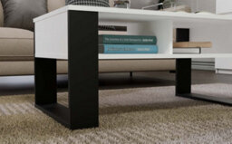 Modern 2P Topeshop White And Black Coffee Table With Shelves 90 X 58 X 50 Cm - thumbnail 6