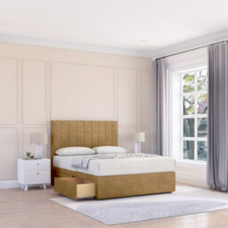 "Sloomy 6Ft Kansas Divan Bed Base Mink Plush ,2 Drawers & 26"" Struts Headboard - Super King" - thumbnail 1
