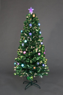 Shatchi 5Ft/150Cm Baubles And Stars Fibre Optic Christmas Tree Led Pre-Lit - image 1