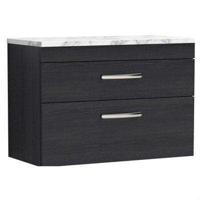 Balterley Millwich Contemporary 2 Drawer Wall Hung Vanity Unit With Laminate Carrara Marble Worktop, Charcoal Black, 800mm - image 1