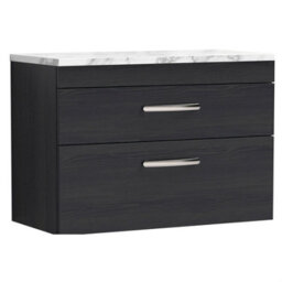 Balterley Millwich Contemporary 2 Drawer Wall Hung Vanity Unit With Laminate Carrara Marble Worktop, Charcoal Black, 800mm - thumbnail 1