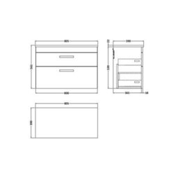 Balterley Millwich Contemporary 2 Drawer Wall Hung Vanity Unit With Laminate Carrara Marble Worktop, Charcoal Black, 800mm - thumbnail 2