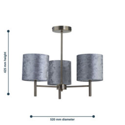 First Choice Lighting Brea - Antique Brass 3 Light Fitting With Grey Crushed Velvet Shades - thumbnail 5