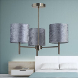 First Choice Lighting Brea - Antique Brass 3 Light Fitting With Grey Crushed Velvet Shades - thumbnail 3