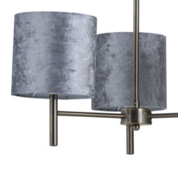 First Choice Lighting Brea - Antique Brass 3 Light Fitting With Grey Crushed Velvet Shades - thumbnail 2